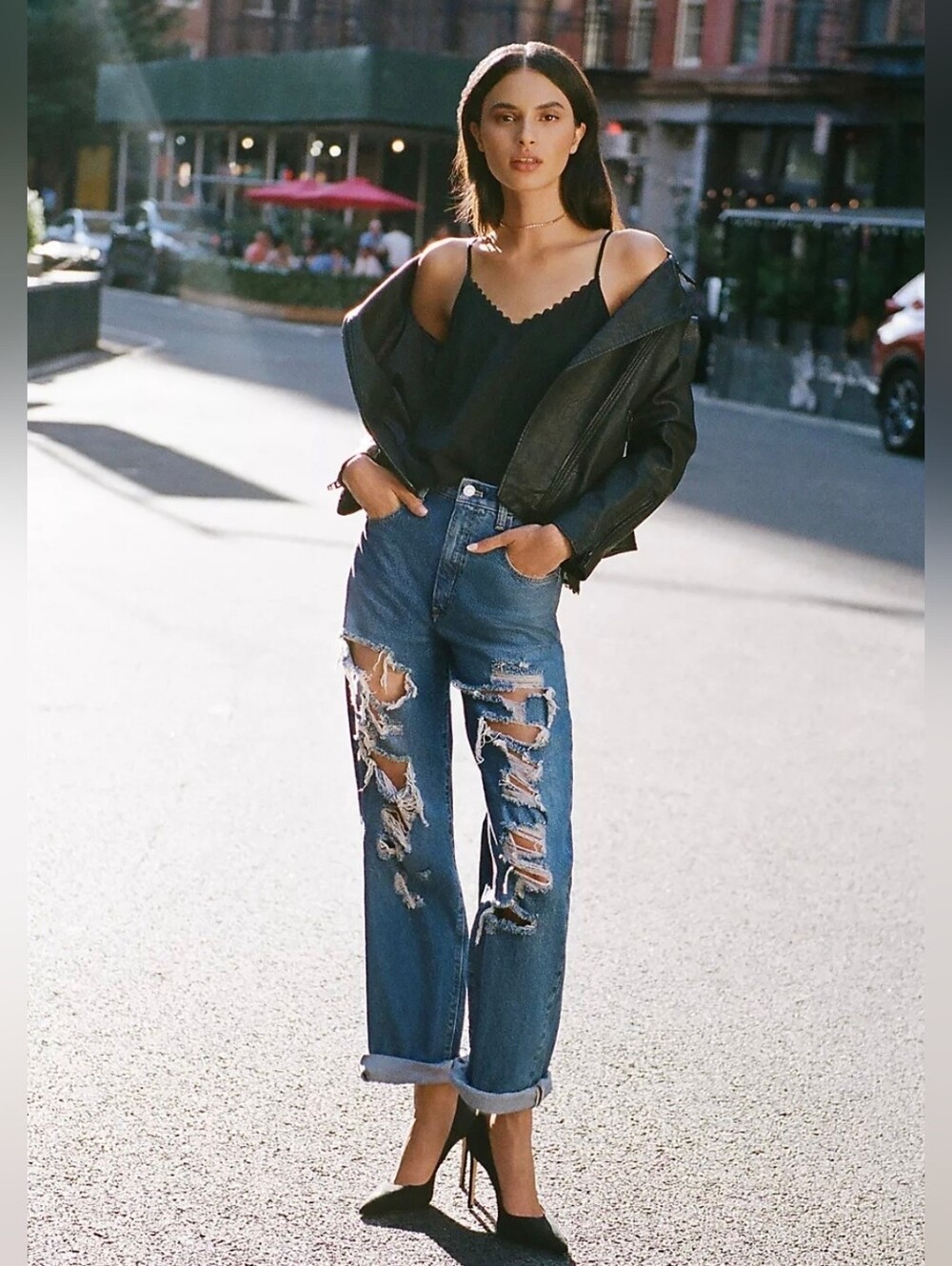 Anthropologie Pilcro Joey Jeans High Rise Straight Leg Distressed Front